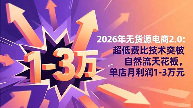 2026年无货源电商2.0：超低费比技术突破自然流天花板，单店月利润1-3万元-大设天下