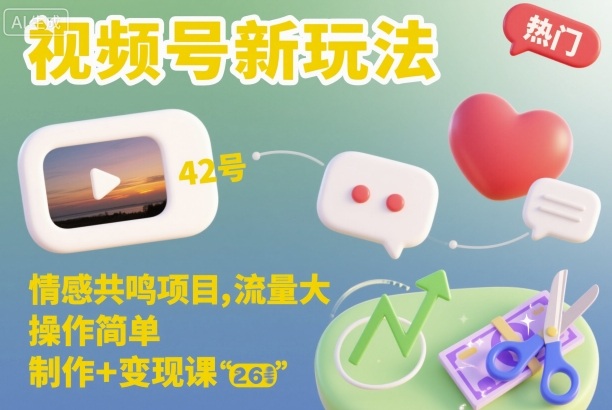 视频号新玩法，情感共鸣项目，流量大，操作简单，制作+变现课-大设天下
