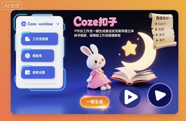 Coze扣子工作流一键生成童话皮克斯风格立体书视频，保姆级工作流搭建教程-大设天下