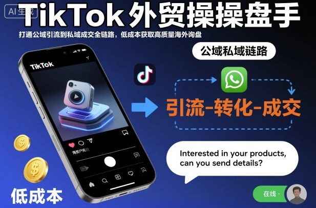 TikTok外贸操盘手，打通公域引流到私域成交全链路，低成本获取高质量海外询盘-大设天下