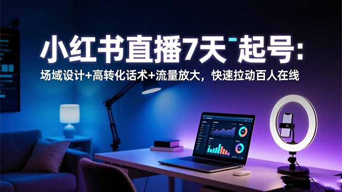 小红书直播7天起号：场域设计+高转化话术+流量放大，快速拉动百人在线-大设天下