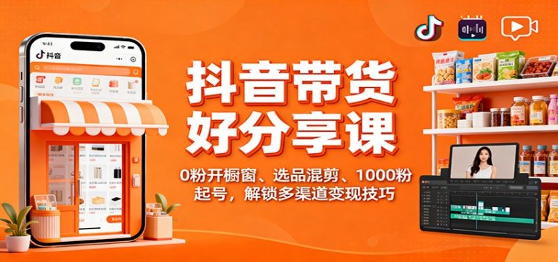 抖音带货好物分享课：0粉开橱窗、选品混剪、1000粉起号，解锁多渠道变现技巧-大设天下