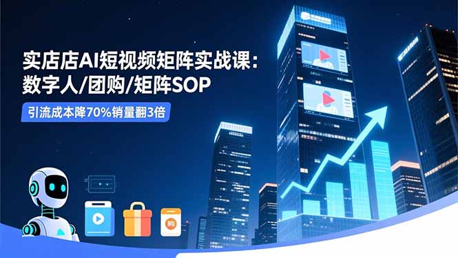 实体店AI短视频矩阵实战课：数字人/团购/矩阵SOP，引流成本降70%销量翻3倍-大设天下