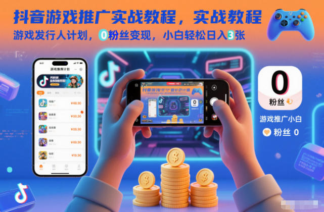 抖音游戏推广实战教程，游戏发行人计划，0粉丝变现，小白轻松日入3张-大设天下