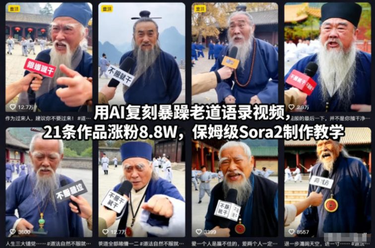 用AI复刻暴躁老道语录视频，21条作品涨粉8.8W，保姆级Sora2制作教学-大设天下