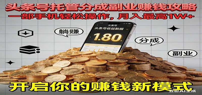 全程托管今日头条，一部手机就可以开干，最高躺赚1W+-大设天下