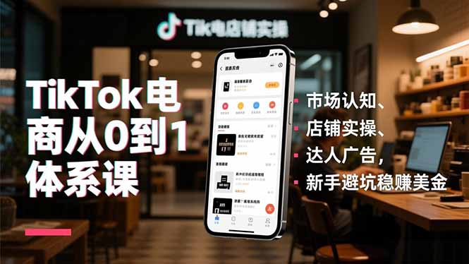 TikTok电商从0到1体系课，市场认知、店铺实操、达人广告，新手避坑稳赚美金-大设天下