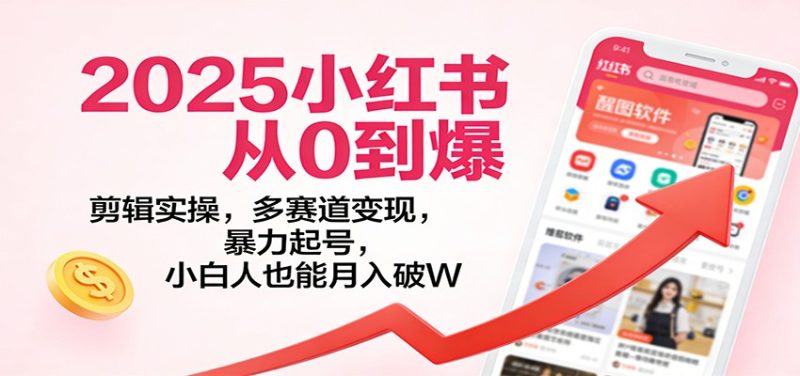 2025小红书从0到爆：剪辑实操，多赛道变现，暴力起号，零基础也能月入破W-大设天下