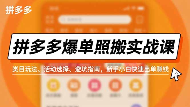 拼多多爆单照搬实战课，类目玩法、活动选择、避坑指南，新手小白快速出单赚钱-大设天下