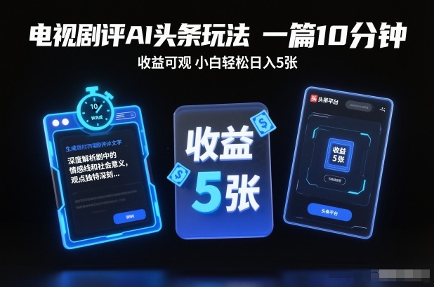 电视剧评AI头条玩法，一篇10分钟，收益可观，小白轻松日入5张+【独家】-大设天下