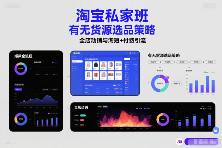 淘宝私家班，有无货源选品策略，高成功率爆款全流程打法，全店动销与淘短+付费引流-大设天下