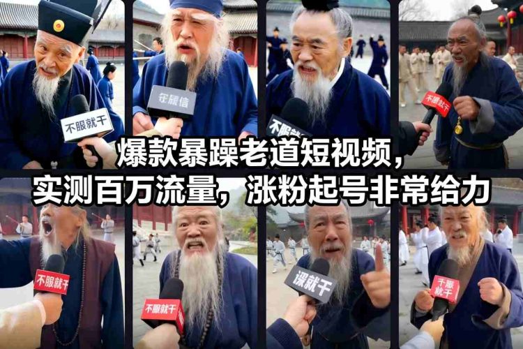 爆款暴躁老道短视频，实测百万流量，涨粉起号非常给力-大设天下