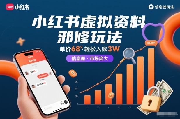 小红书虚拟资料邪修玩法，单价68，轻松入账3W，信息差玩法，市场庞大-大设天下