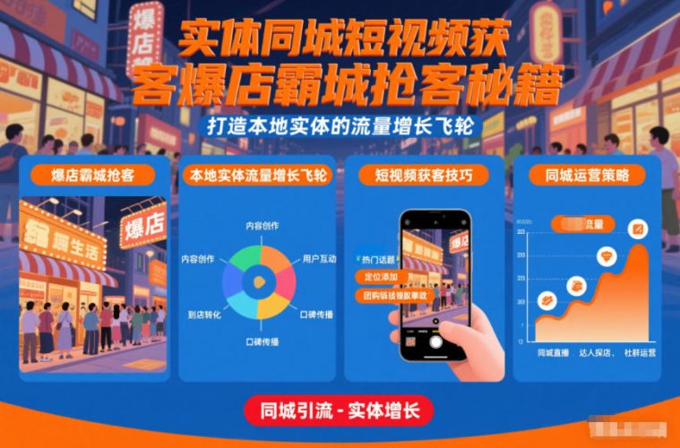 实体同城短视频获客爆店霸城抢客秘籍，打造本地实体的流量增长飞轮-大设天下