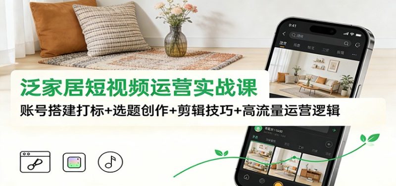 泛家居短视频运营实战课：账号搭建打标+选题创作+剪辑技巧+高流量运营逻辑-大设天下
