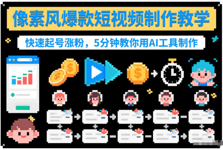 像素风爆款短视频制作教学，快速起号涨粉，5分钟教你用AI工具制作-大设天下