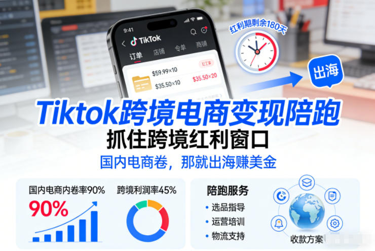 Tiktok跨境电商变现陪跑，抓住跨境红利窗口，国内电商卷，那就出海賺美金-大设天下