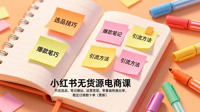 小红书无货源电商课，开店选品、笔记搬运、运营变现，零基础快速出单，稳定日销数十单(更新-大设天下
