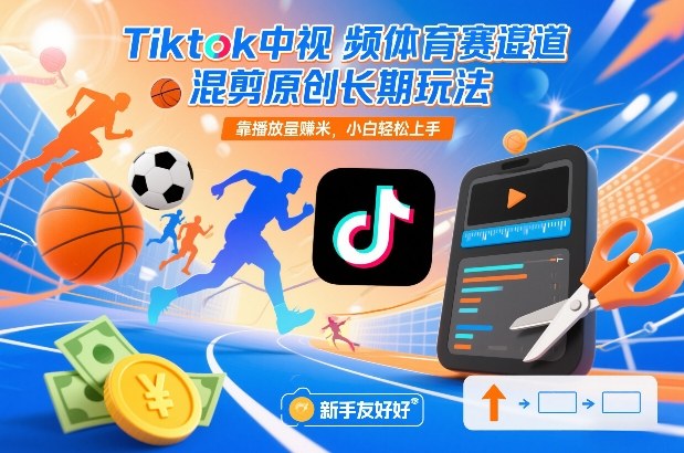 Tiktok中视频体育赛道混剪原创长期玩法，靠播放量賺米，小白轻松上手-大设天下