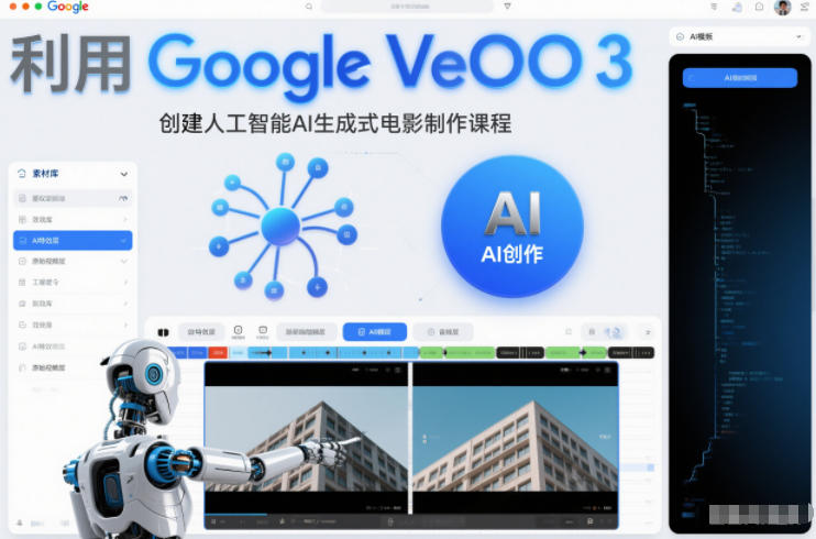 利l用Google Veo 3创建人工智能AI生成式电影制作课程，使用人工智能的力量创建令人惊叹的视频-大设天下