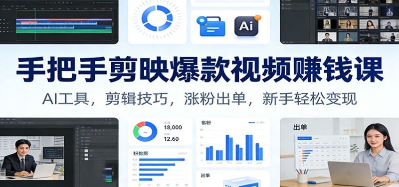 手把手剪映爆款视频赚钱课：AI工具，剪辑技巧，涨粉出单，新手轻松变现-大设天下