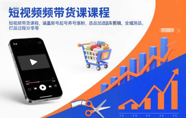 短视频带货课程，涵盖新号起号养号涨粉，选品加选品车剪辑，全域测品，打品过程分享等-大设天下