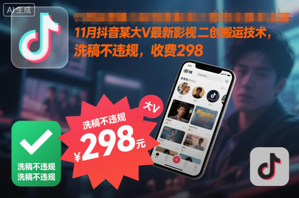 11月抖音某大V最新影视二创搬运技术，洗稿不违规，收费298-大设天下
