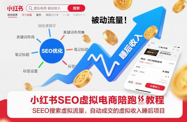小红书SEO虚拟电商陪跑教程，实现seo搜索被动流量，自动成交的被动收入睡后项目-大设天下