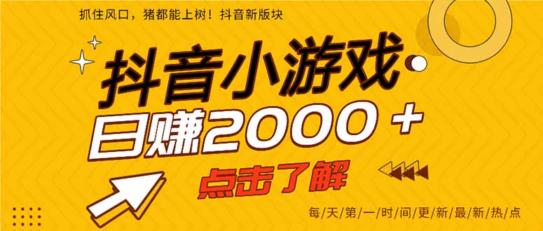 25年爆火的抖音小游戏项目，一部手机日入2000+-大设天下