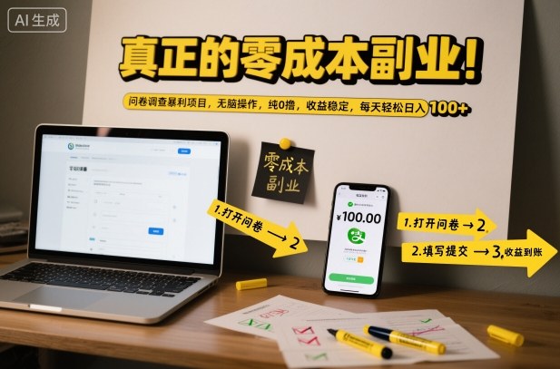 真正的零成本副业！问卷调查暴利项目，无脑操作，纯0撸，收益稳定，每天轻松日入100+【揭秘】-大设天下