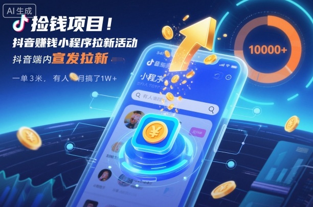 捡钱项目！抖音賺钱小程序拉新活动，抖音端内宣发拉新，一单3米，有人半个月搞了1W+-大设天下