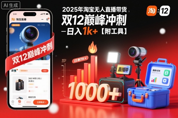 2025年淘宝无人直播带货，冲刺双12，日入1k+【附工具】【揭秘】-大设天下