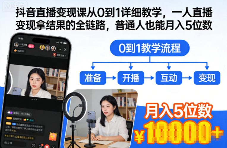 抖音直播变现课从0到1详细教学，一人直播变现拿结果的全链路，普通人也能月入5位数-大设天下