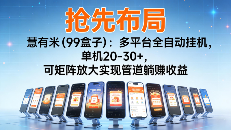 抢先布局慧有米(99盒子)：多平台全自动挂机，单机20-30+，可矩阵实现管道躺赚-大设天下