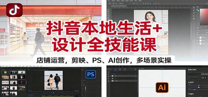 抖音本地生活+设计全技能课：店铺运营，剪映、PS、AI创作，多场景实操-大设天下