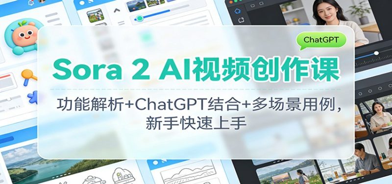 Sora 2 AI视频创作课：功能解析+ChatGPT结合+多场景用例，新手快速上手-大设天下