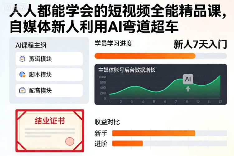 人人都能学会的短视频全能精品课，自媒体新人利用AI弯道超车-大设天下
