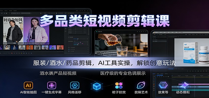 图片[1]-多品类短视频剪辑课：服装/酒水/药品剪辑，AI工具实操，解锁创意玩法-大设天下