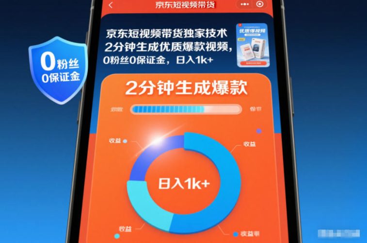 京东短视频带货独家技术，2分钟生成一条优质爆款视频，0粉丝0保证金，日入1k+【揭秘】-大设天下