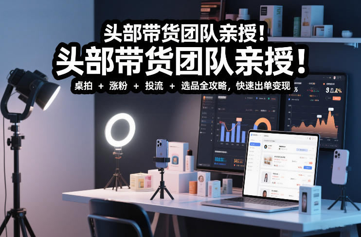 头部带货团队亲授！专业短视频实拍带货课：桌拍+涨粉+投流+选品全攻略，快速出单变现，月入2w+-大设天下