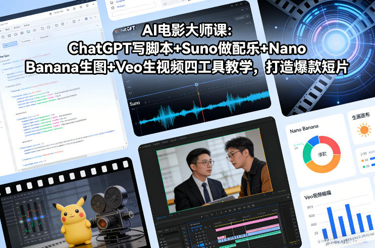 AI电影大师课：ChatGPT写脚本+Suno做配乐+Nano Banana生图+Veo生视频，打造爆款短片-大设天下