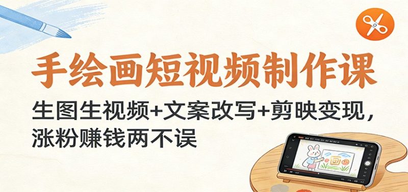 手绘画短视频制作课：生图生视频+文案改写+剪映变现，涨粉赚钱两不误-大设天下