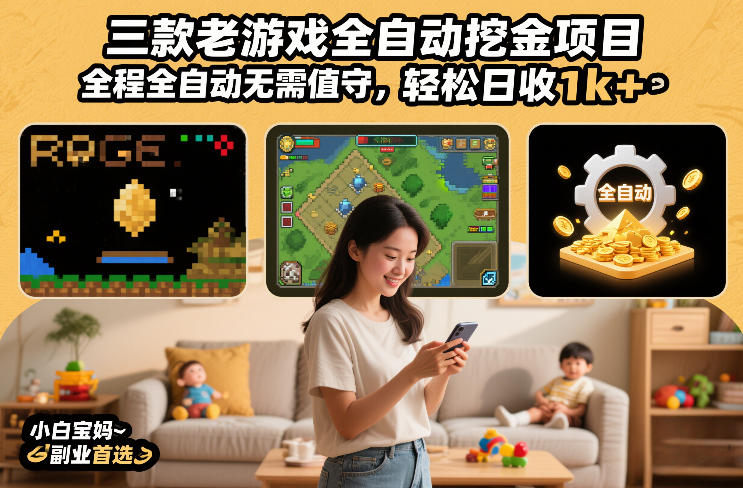 三款老游戏全自动挖金项目，全程全自动无需值守，轻松日收1k+，小白宝妈副业首选【揭秘】-大设天下
