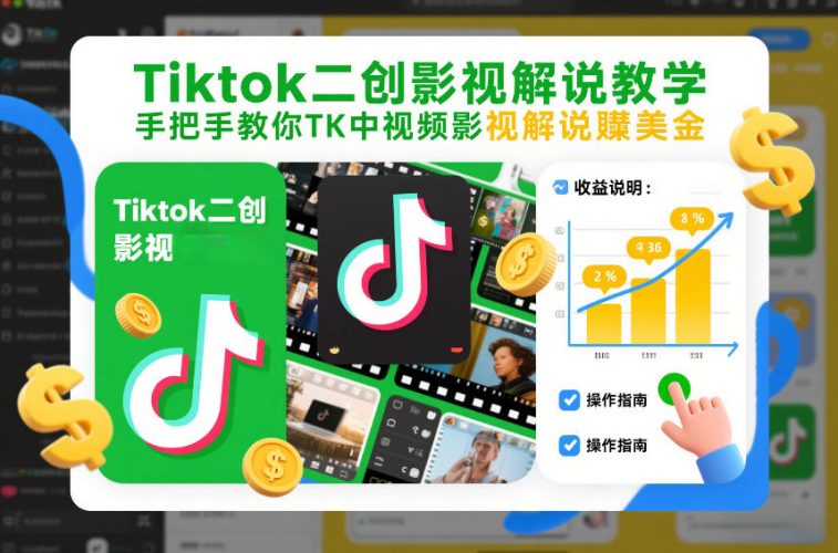 Tiktok二创影视解说教学，手把手教你TK中视频影视解说賺美金(更新26年1月)-大设天下