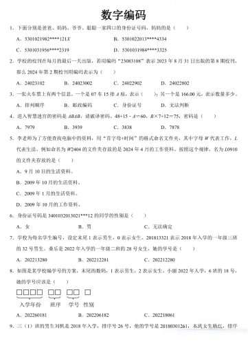 三上数学《数字编码》专项练习（含答案11页-大设天下