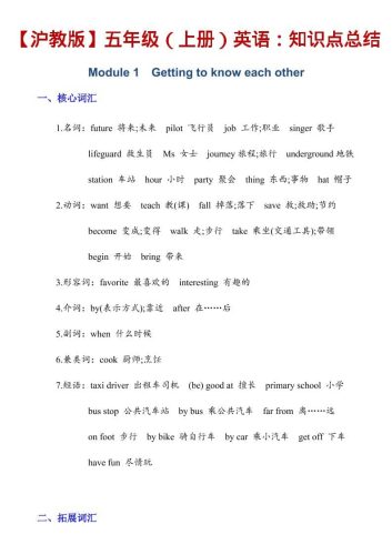 五年级上英语知识点总结《沪教版》-大设天下
