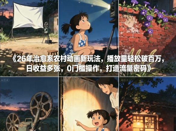 26年治愈系农村动画新玩法，播放量轻松破百万，日收益多张，0门槛操作，打造流量密码-大设天下