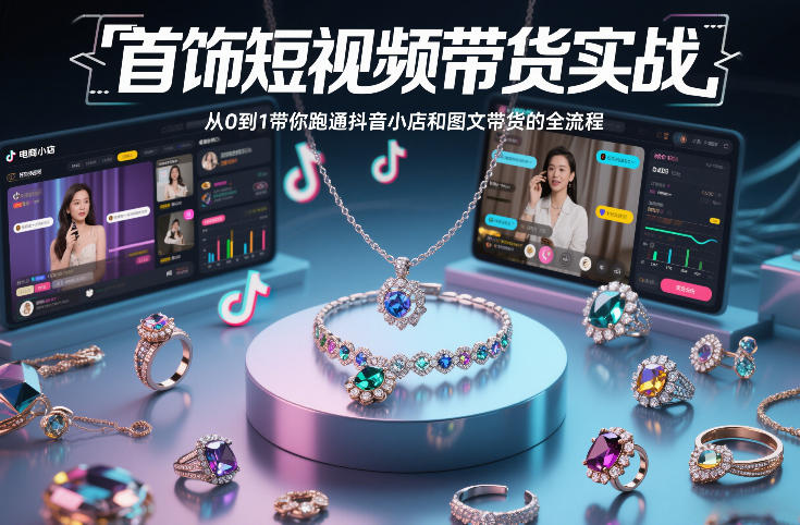 首饰短视频带货实战，从0到1带你跑通抖音小店和图文带货的全流程-大设天下
