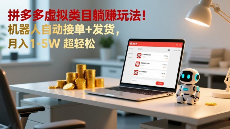 多多虚拟类目躺赚玩法！机器人自动接单+发货，月入 1-5W 超轻松-大设天下