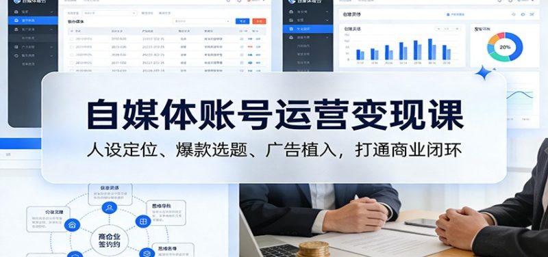 自媒体账号运营变现课：人设定位、爆款选题、广告植入，打通商业闭环-大设天下